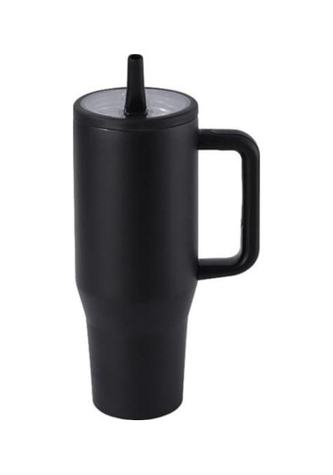 Novahub 40 Oz Termal Kupa Paslanmaz Çelik Bardak, Kapaklı Pipet Sızdırmaz Yalıtımlı Siyah Siyah