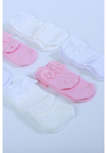 Pamuklu 6'lı Yenidoğan Melek Kanatlı Bebek Çorap Pembe