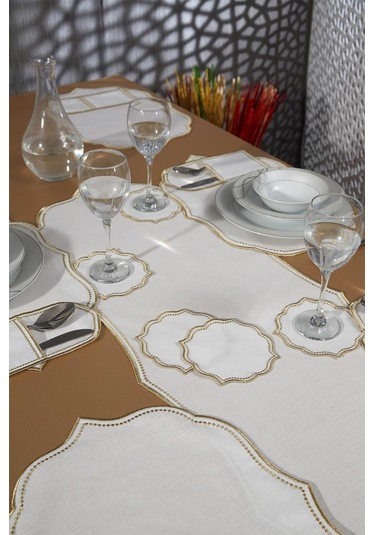 Damla Keten Nakışlı Amerikan Servis Takımı 19 Parça Gold Gold