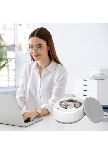 Lemestar A9 Ultrasonik Temizleyici 340ml 304 Çelik Tank 3 Ayar Zamanlama 49khz Titreşim 100-240v Avrupa Standartı Gözlük/laboratuvar Beyaz