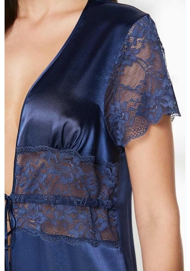 Pierre Cardin Saten Dantelli Midi Sabahlık 1020 Laci Çok Renkli