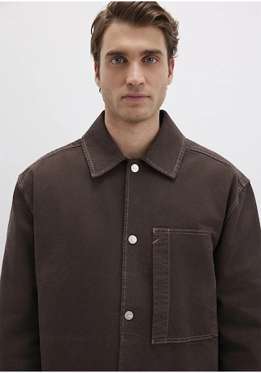 Mavi Cep Detaylı Kahverengi Erkek Gömlek M0211779-70219 Kahverengi