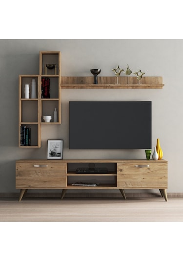 Mega 180 Lik Kitaplıklı Raflı Tv Ünitesi Çam - Tvu0302