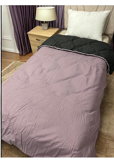 Clasy %100 Pamuk Ranforce Tek Kişilik Çift Taraflı Yorgan Mor-siyah Düz Desen