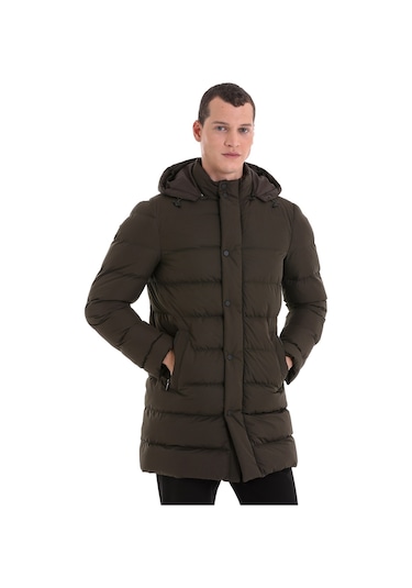 Hatemoğlu Haki Slim Fit Hakim Yaka Kapüşonlu Kaban Haki