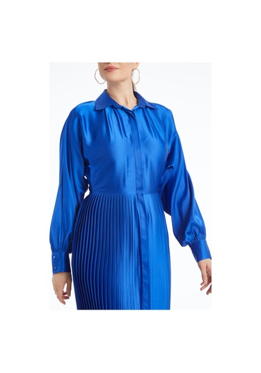 Kadın Piliseli Etekli Elbise - Modern Ve Şık - Günlük Ve Özel Davetler İçin Elbise Saks