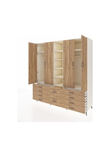 Kronos Dolap 9 Raflı 10 Çekmeceli 2 Askılı 220x59x243 Aytaşı-çam/çam Atlas Çam/atlas Çam