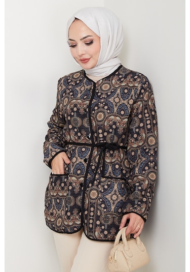 Desenli Düğmeli Kapitone Ceket 1620 - Siyah Siyah