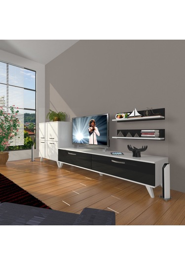 Decoraktiv Eko On Slm Std Retro Tv Ünitesi Tv Sehpası Beyaz - Siyah