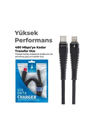 Shaza iOS Uyumlu İphone Lightning To Type-C Pd 5A 100W Örgülü