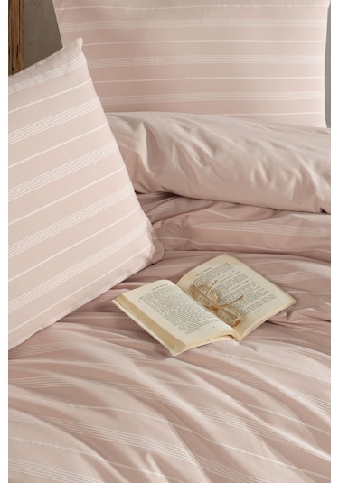 Varol Lastikli Saten Çizgili Çift Kişilik Nevresim Takım Bej/cıftkısılık Bej