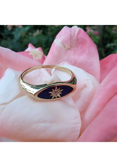 Ala Safir Mineli Kutup Yıldızlı Oval Mühür Minimal Tasarım Esteti - 552949140