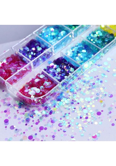Holografik Yuvarlak Tırnak Süsleme Folyo Pulları Renkli Nail Art