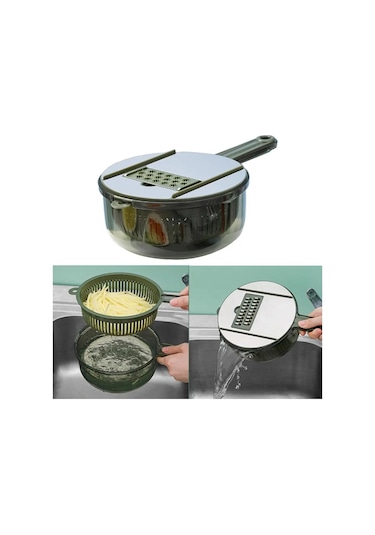 Paslanmaz Çelik 5 İn 1 Hazneli Rende Seti Süzgeçli Pratik Çok Fonksiyonlu Mutfak Rendesi Doğrayıcı