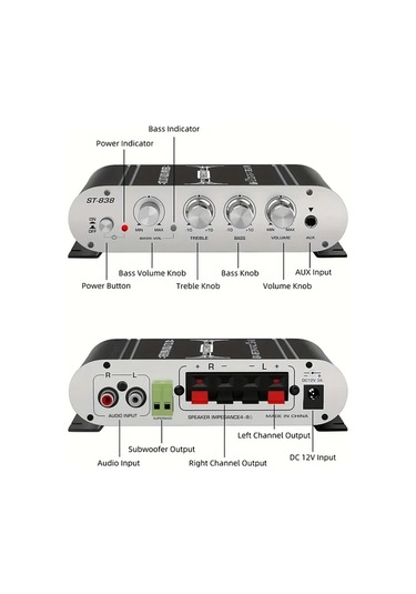 Hightower Siyah 2.1 Kanallı Ses Güç Amplifikatörü, 20wx2+40w Rms, D Sınıfı Dijital Subwoofer Çıkışlı