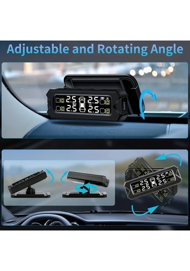 Boatshop1 Araba Suv Pikap Mpv Orv Tpms Siyah Kablosuz Harici Sensör Kiti Güneş Enerjili Ayarlanabilir Çıkarılabilir Braket