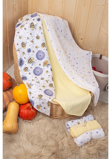 Luckka 3'lü Çok Amaçlı Müslin Örtü Seti - 75x75 Cm - Ztc200 Sarı Sarı