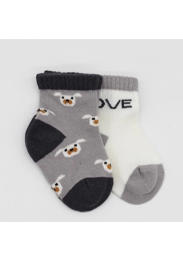 Bistyle Love Dog Penye Soket Çorap 2'li Bs10118 Gri Gri