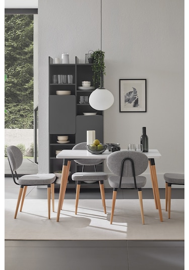 Enza Home Palladio Mutfak Masası, Naturel Ahşap Ayaklı - Beyaz