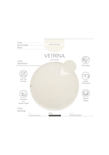 Cool Halı Vetrina 3601 Yumuşak Yuvarlak Kesme Yolluk Halı Makine Halısı Krem