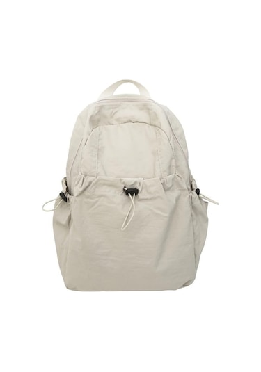 Novahub Düz Renk Pileli Sırt Çantası Erkek Hafif Seyahat Küçük Sırt Çantası Kadın Okul Çantası Bej Bej