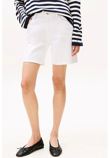 Tommy Hilfiger Kadın Beyaz Orta Bel Kot Şort Beyaz