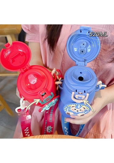 Tuomeng Karikatür Sevimli Çocuk Termos Bardak Açık Taşınabilir Öğrenci Anti-sonbahar Bebek Su Bardağı Gök Mavisi