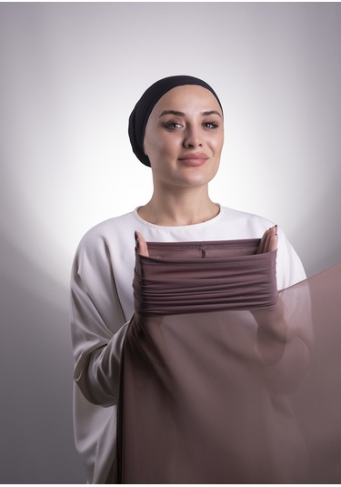 Kahve Pratik Hazır Geçmeli Şal Şifon Boru Boneli 3001_14