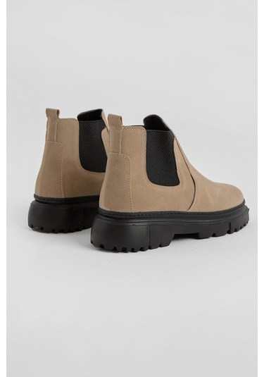 Kalın Faylon Hafif Taban Yanları Lastikli Erkek Vizon Chelsea Bot Tberk205 Vizon