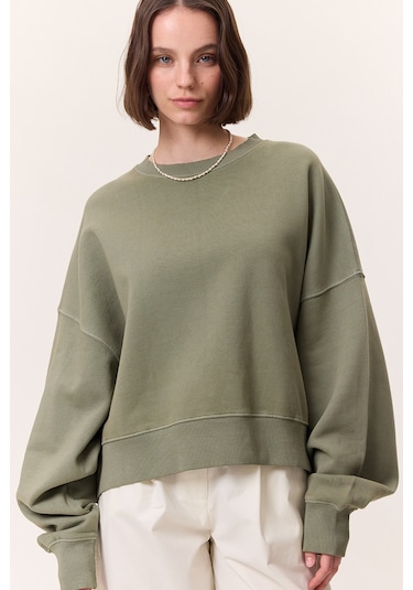 Yıkama Efektli Sweatshırt Yeşil Yeşil