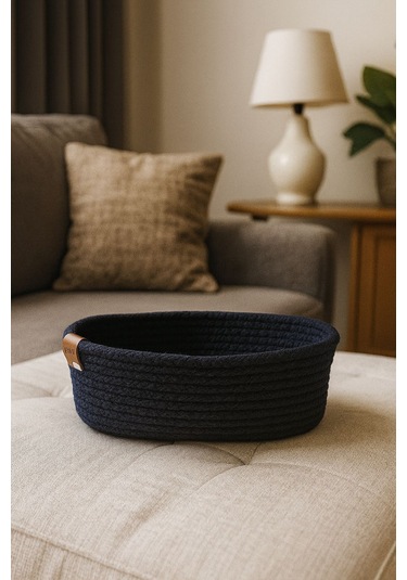 Makrome Oval Banyo Düzenleyici-organizer Sepet Lacivert