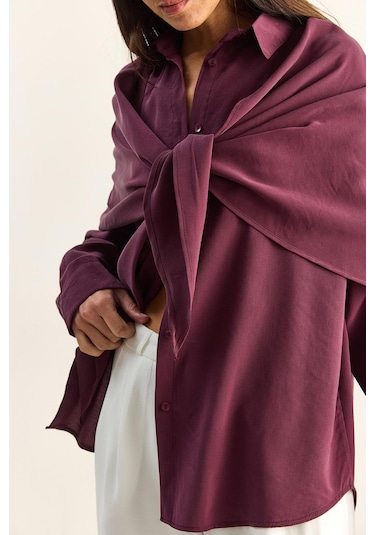 Shade Kadın Şal Aksesuarlı Oversize Modal Gömlek 340 60286164 - Mürdüm MÜRDÜM