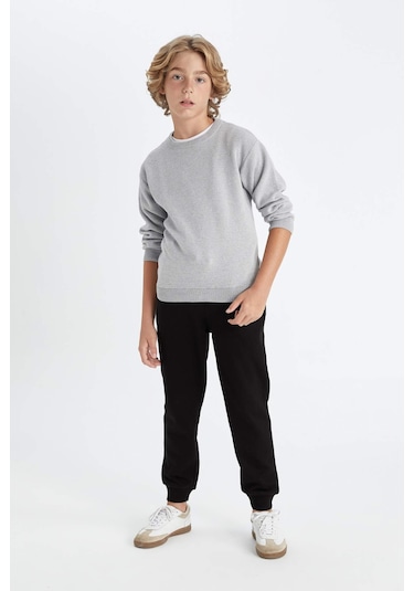 DeFacto Erkek Çocuk Gri Bisiklet Yaka Basic Düz Triko Kazak C8617A824WNGR210