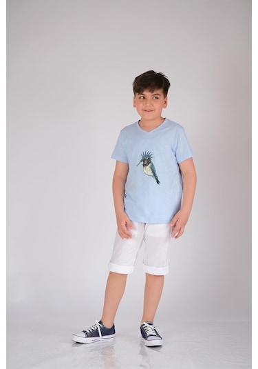 Kısa Kol Pamuk Tişört Mavi Punky Animals 2022-B-0003