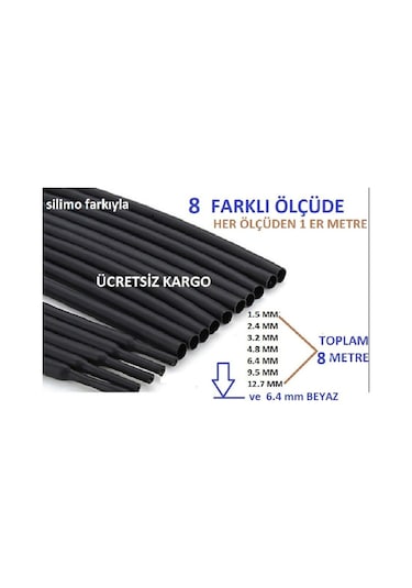 Isıyla Daralan Büzüşen Makaron Kablo Seti - 8 Çeşit 1 Er Metre