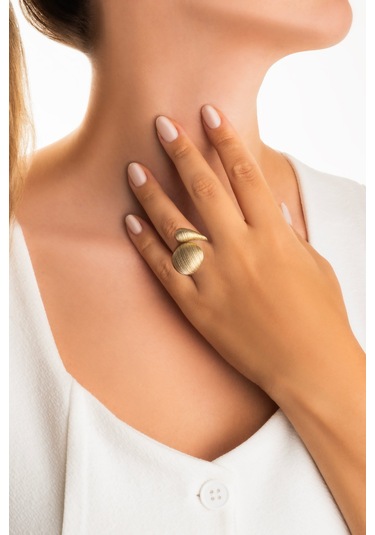 Mirena Damla 18 Ayar Sarı Altın Kaplama Gümüş Yüzük Sarı