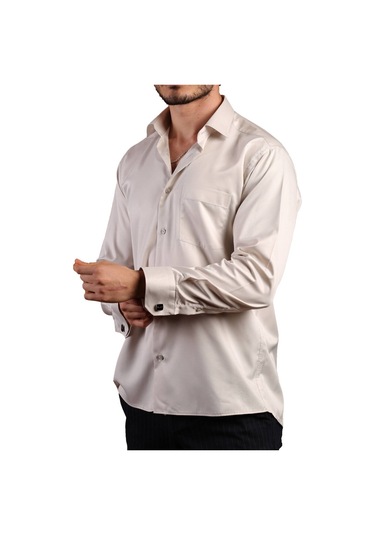 Açık Gri Büyük Beden Rahat Kesim Micro Kumaş Kol Düğmeli Regular Fit Erkek Gömlek - 190-9 001