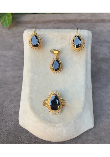 14 Ayar Altın Damla Model Oniks Taşlı Set
