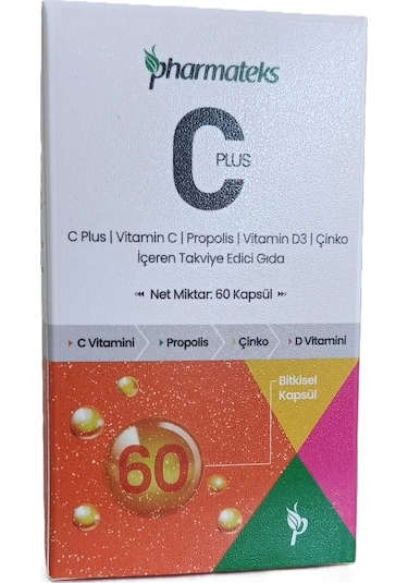 C Plus 60 Kapsül C Vitamini D Vitamini Propolis Ve Çinko İçeren, Pharmateks