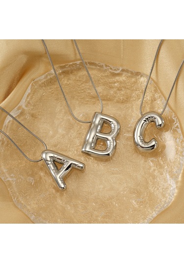 Relaxed Tombul Gümüş Parlak 26 İngilizce Kabarcık Harfler Kolye Hip Hop Kolye Klavikula Zinciri-a Beyaz