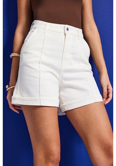 Itsbasic Kadın Kırık Beyaz 7s6-101 Straight Fit Relax Denim Şort
