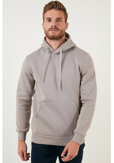 Buratti Regular Fit Kapüşonlu Kanguru Cepli Içi Tüylü Yumuşak Şardonlu Erkek Sweat 5905281 Kül