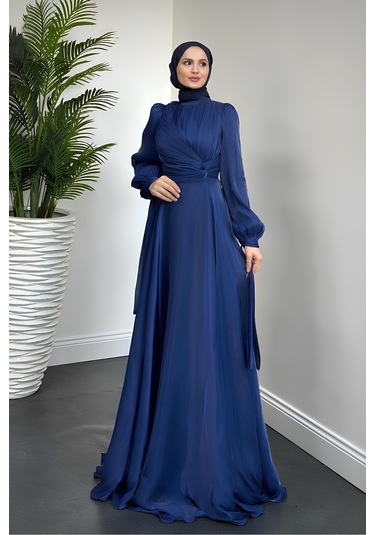 Kolu Bağlamalı Abiye Lacivert