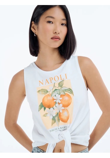 Tvoe Pamuklu Bağcıklı Bel Ve Baskılı Atlet 233095476 Beyaz