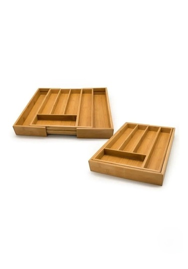 Bambu Ayarlanabilir Çekmece İçi Kaşıklık Ölçü Ayarlı 5-7 Bölmeli Doğal Organizer 30x34 Cm / 43x34 Cm Bambu
