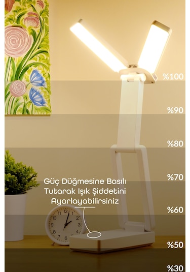 Şarjlı Masa Lambası 3 Renk 40 Led Renk Katlanır Ayarlı Dokunmatik Dimmerli Çalışma Okuma Işığı Pr18