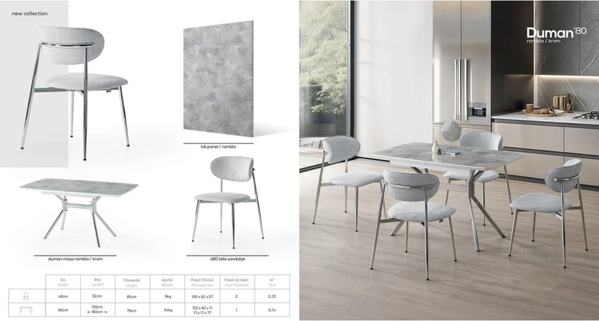 Dengema Duman Açılır Masa Takımı Gri Mermer - Krom Metal Ayak 80 130 160 Cm, 4 Sandalyeli Gri Mermer - Krom Ayak Dengema Duman Açılır Masa Takımı Gri Mermer - Krom Metal Ayak 80 130 160 Cm, 4 Sandalyeli Gri Mermer - Krom Ayak