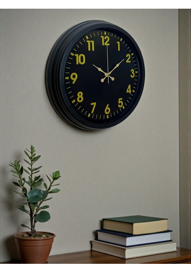 Siyah Standart 40 Cm Metal Dekoratif Duvar Saati