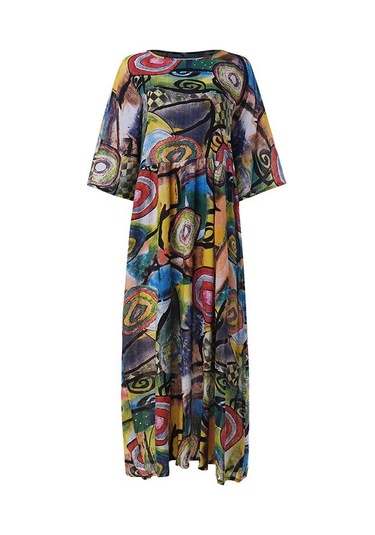 Zanzea Bohemia Kadın Çiçek Baskı 3/4 Kollu Günlük Uzun Elbise Kırmızı