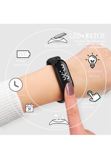 Homyl Led Dijital Saat Lüks Dokunmatik Ekran Silikon Kayış Kol